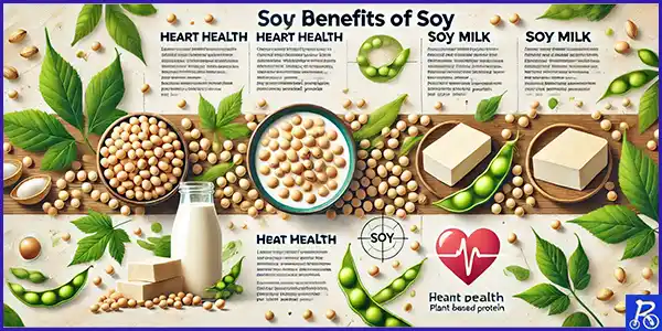 Esquema con los distintos beneficios de la soja en la alimentación dietética 2