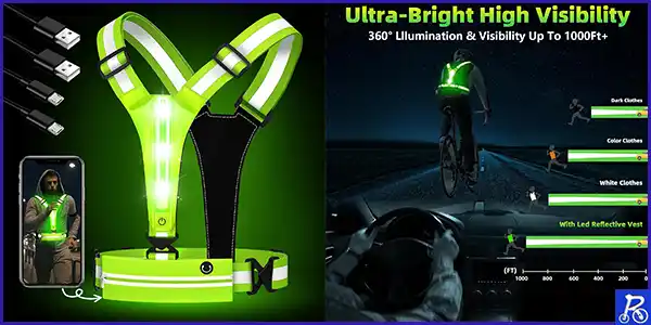 Libershine Chaleco Reflectante Bicicleta LED Recargable, USB Chaleco de Seguridad Reflectante, Ajustable Alta Visibilidad Elastic Reflector