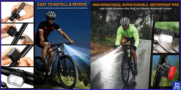 Vinabo Kit Luces Bicicleta - Luz Delantera y Trasera, Carga USB, Resistente al Agua IPX6, 6 Modos de Iluminación, Ligero y Duradero