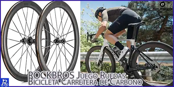 ROCKBROS Juego Ruedas Bicicleta Carretera de Carbono, 700C Ruedas Delantera y Trasera Perfil 55mm, Compatible con Tubeless y Cubiertas con Cámara