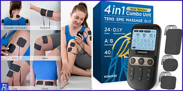 Electroestimuladores Musculares y Nerviosos Fisioterapia Canales TENS-EMS de Masaje Terapia Maquina para Aliviar el Dolor-Cuello-Muscular, 12pcs Almohadillas de Electrodos