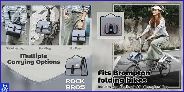 ROCKBROS Bolsa Delantera Bicicleta Porta Alimentos, Bolsa Capacidad Ajustable con Correa de Hombro, Mochila Portátil para Bicicleta Plegable Brompton