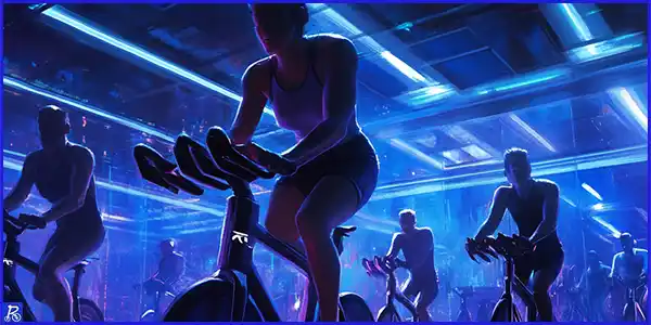 Clase de chicas ciclistas en una clase de spinning en un gimnasio