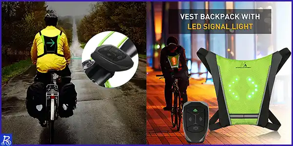 Ciclista con chaleco indicador giro leds