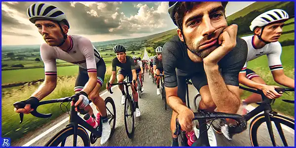 Ciclistas en la carretera con cara de aburridos