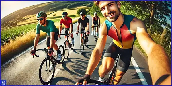 Grupeta de ciclistas en una salida en pelotón tomando un selfie